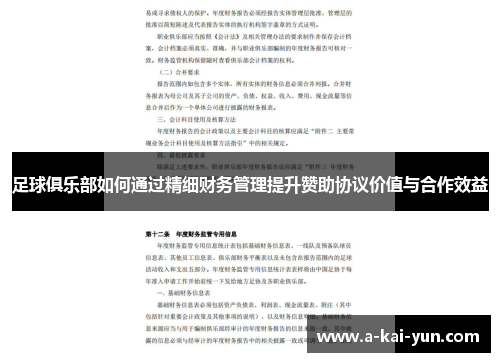 足球俱乐部如何通过精细财务管理提升赞助协议价值与合作效益 足球俱乐部如何通过精细财务管理提升赞助协议价值与合作效益