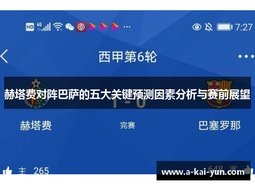 赫塔费对阵巴萨的五大关键预测因素分析与赛前展望