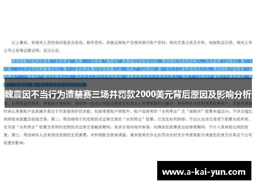 魏震因不当行为遭禁赛三场并罚款2000美元背后原因及影响分析
