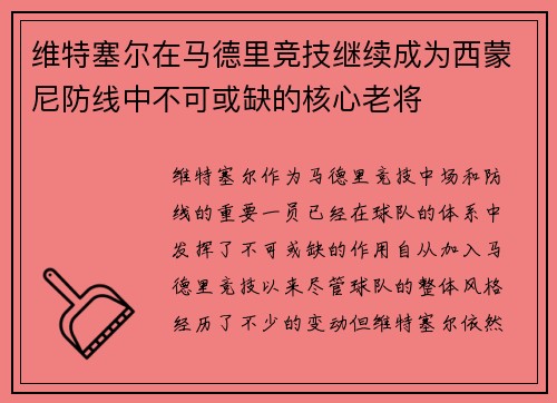 维特塞尔在马德里竞技继续成为西蒙尼防线中不可或缺的核心老将
